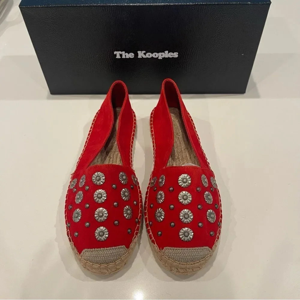 The Kooples Suede Leather And Embrode espadrille shoes NIB size 37